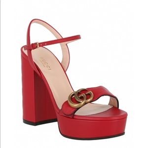Gucci leather marmont sandal platform red